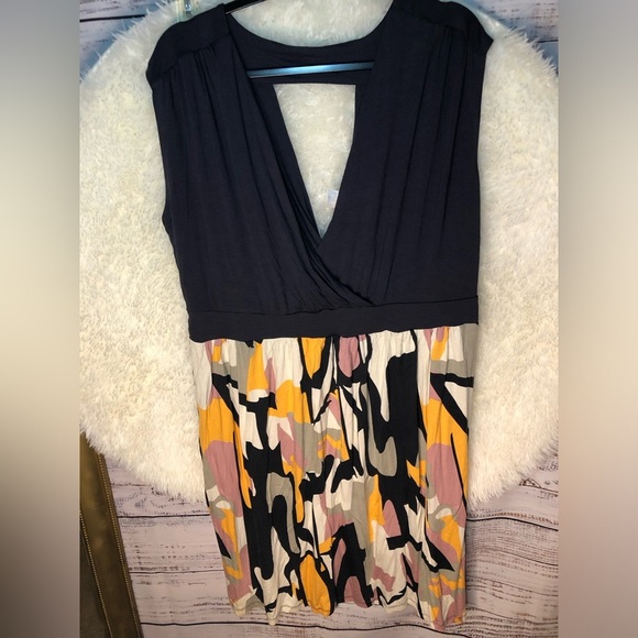 VENUS Blue and Orange Sleeveless Abstract Plunge Midi Sundress size XL NWT - Picture 6 of 16